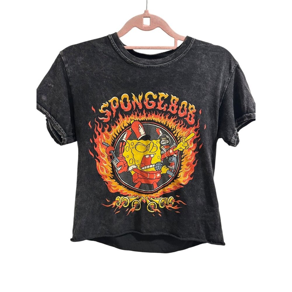 👗 2/$30 👗 SpongeBob Rock Band Graphic Tee Shirt Black Nickelodeon Sz S